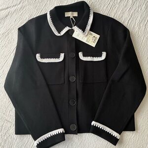 Sezane Betty Black Cardigan with White Trim
